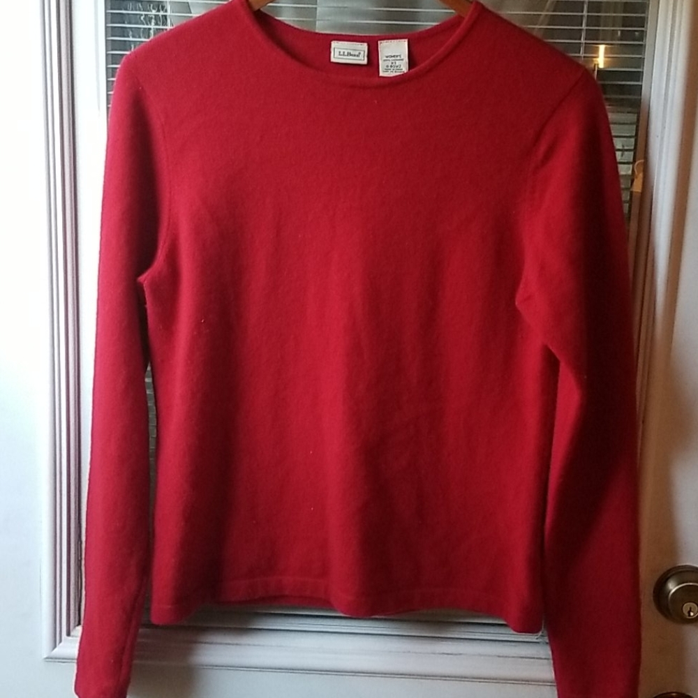 LL Bean Red Cashmere Crewneck Sweater